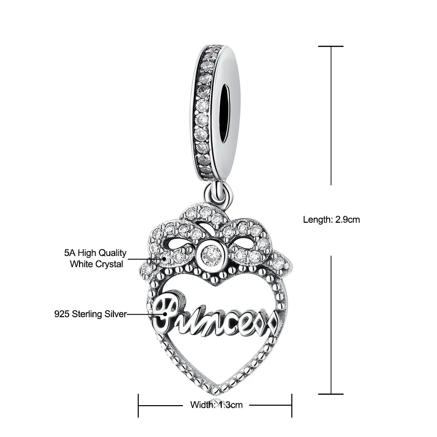 Аутентичные серебряные бусины 925 пробы милые хрустальные подвески принцессы подходят для оригинальных браслетов Pandora DIY