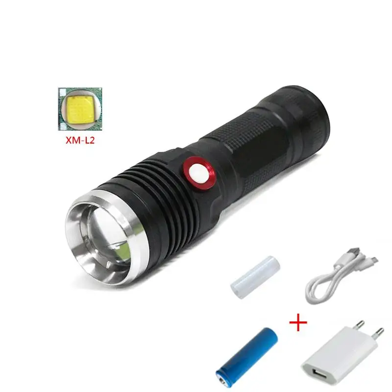 

cree xm-l2 flashlight 10000lm usb rechargeable telescopic zoom lanterna LED flashlight 26650 or 18650 camping tourism hunting