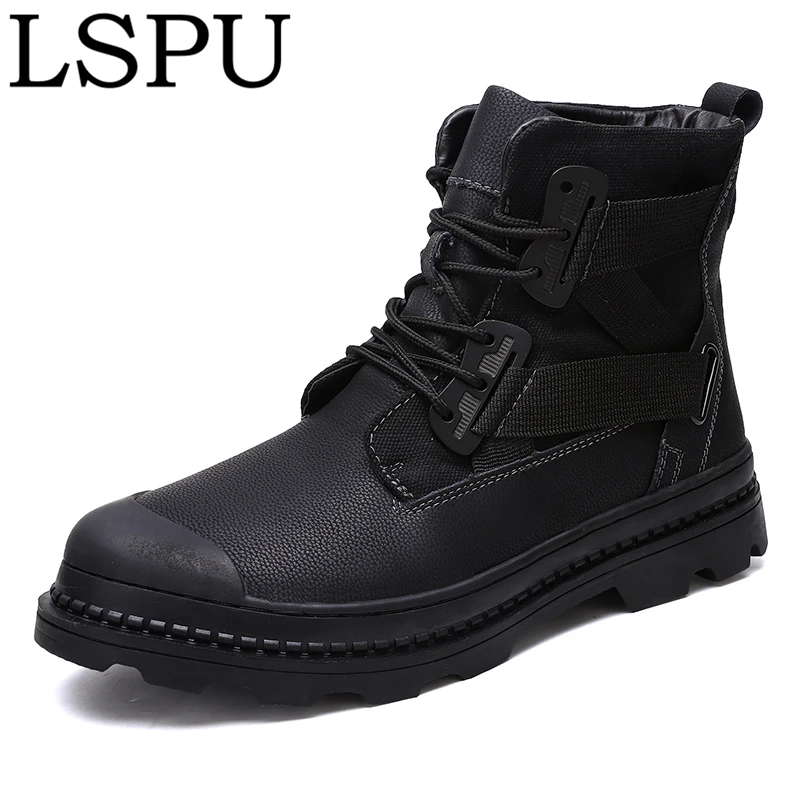 

Plus Size 38-47 High Top Men Leather Boots Lace Up Warm Plush Causal Martin Boots Ankle Botas New Fashion Motorcycles Boots Men
