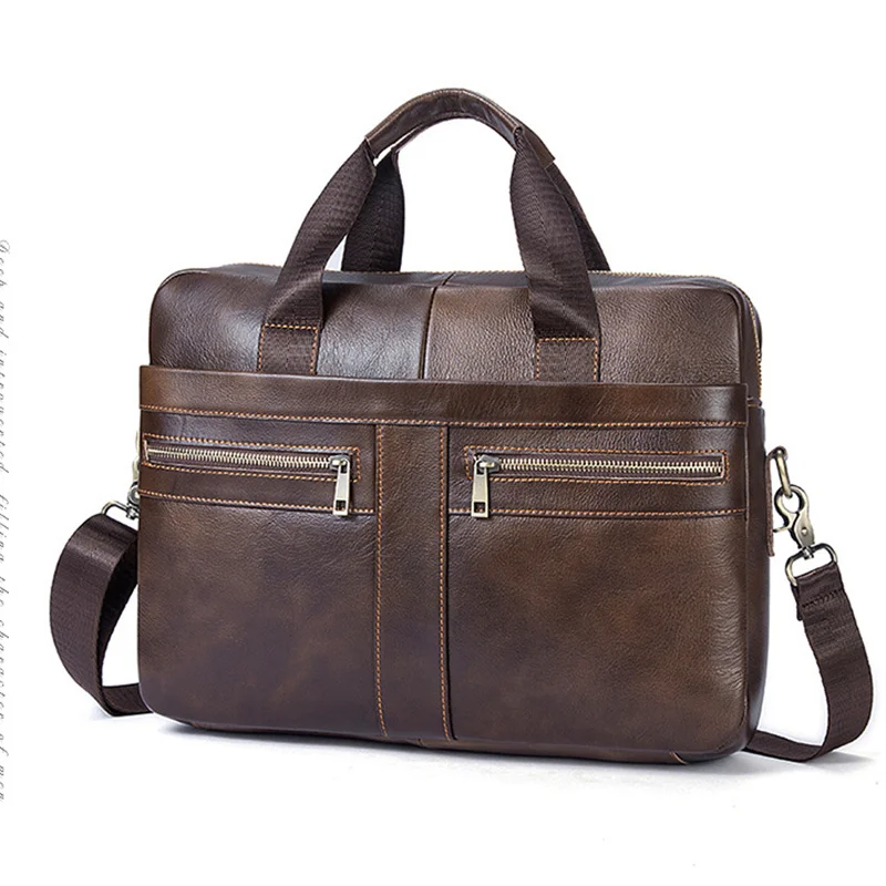 

Men Briefcases Genuine Leather Fashion Shoulder Crossbody Messenger Bolsa Business Travel Laptop Note Pad Male Multi-Pocket Gift