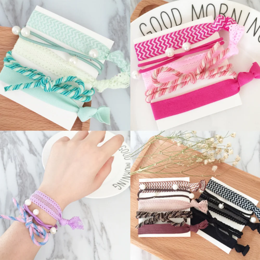 

Fashion 5Pcs/Set Girl Print Elastic Hair Bands Cute Scrunchie Rubber Bands Knot Hair Rope Women Hair Accessories Ponytail Holder
