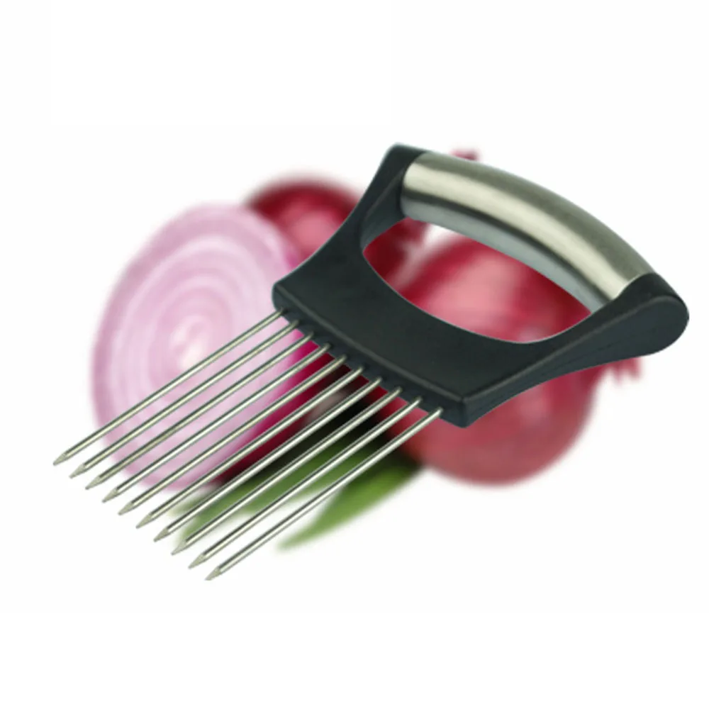 

1 pcs Easy Cut Onion Holder Fork Stainless Steel Plastic Vegetable Slicer Tomato Cutter Metal Meat Needle Gadgets Meat Frok