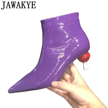 

2018 patent leather Ankle Boots for women lollipop high heels Short Boots pointed toe runway style retro matin shoes ladies