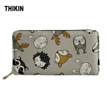 

THIKIN Cartoon Fox Deer Rabbit Print Women Long Wallets Animals Pattern Ladies Coin Money Bag Pouch Card Holder Clutch Girls