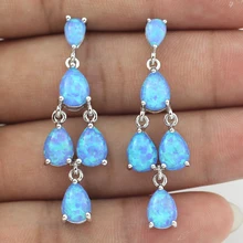 Comercio al por mayor Al Por Menor Sintético Noble Océano Azul del Ópalo de Fuego de Piedra Mujeres Stud Earring + Envío Libre Con Número de seguimiento OE211
