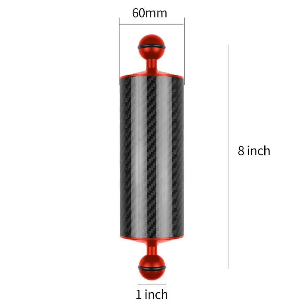 XT-XINTE Carbon Fiber Float Buoyancy Aquatic Arm Dual Ball Floating Arm Diving Camera Underwater Diving Tray for Gopro Smartphon - Цвет: D60MM 8inch Red