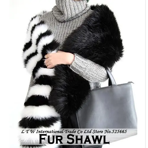 black and white fur shawl