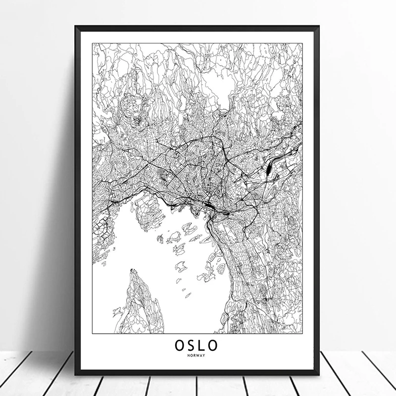 Oslo Black White Custom World City Map Posters Prints Nordic Style Wall