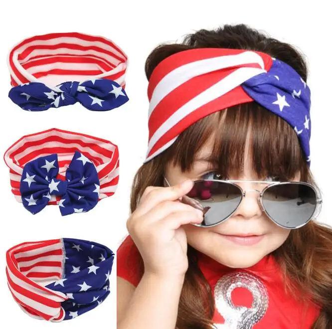 

Fashion Kids Headband Bandanas American Flag Pattern Bowknot Elastic Cloth Cute Hairband Accessories Turbans