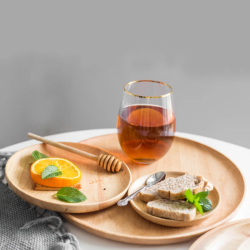 Rubber wood Round Japanese style Dinner Plate Beef Steak Fruit Snacks tray Tea tray Restaurant Storage plate Solid wood plates storage tray wooden serving tray kitchen tray bamboo organizer tray drink tray