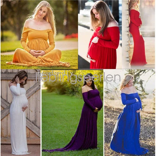 

One-collar Long-sleeved Solid Color To Increase The Length of A Mop Dress for Pregnant Women Pregnancy Dress Photography