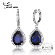 Jewelrypalace 12.4ct Creado Pear Cut Blue Sapphire Cuelga Los Pendientes de Lujo Sólida Plata de ley 925 de Joyería Fina para Las Mujeres