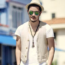 Männer Leinen Weste sommer Eleganten Einreiher Sleeveless V-ansatz Schlanke Mode Weste lässig Anzug Weste Mantel Tank Top 2016 neue