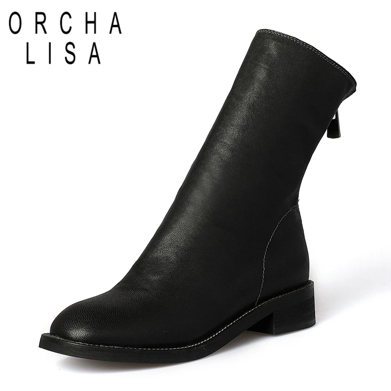 ORCHA LISA/высококачественные ботильоны из натуральной кожи; ботинки «Челси»; ботинки на квадратном каблуке с круглым носком на молнии; цвет черный, красный, Size34-39; C568