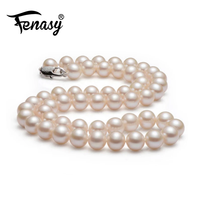 Ювелирные изделия из жемчуга FENASY, натуральное круглое жемчужное ожерелье с жемчугом 8-9 мм, модные ожерелья для женщин, классический дизайн, рождественский подарок