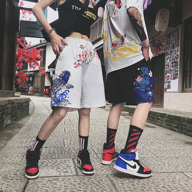 

2019 Hip Hop Shorts Streetwear Fish Print Harajuku Jogger Shorts Summer HipHop Men Short Sweatpant Cotton