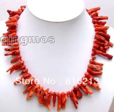 

ddh0041 Big 6*30mm GENUINE Red Branch shape Coral 18" Necklace 28% Discount
