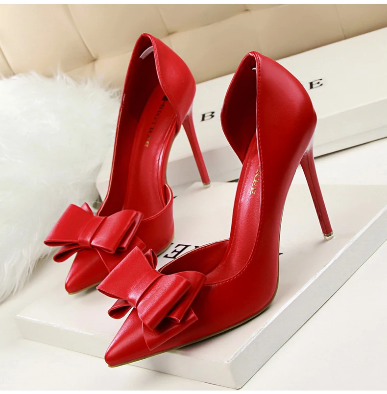 Women's Pumps Womens High Heels Shoes Butterfly-knot Slip-On Sexy Women High Heels Shoes Brand Party Women Pumps Yellow Size 8 (1)