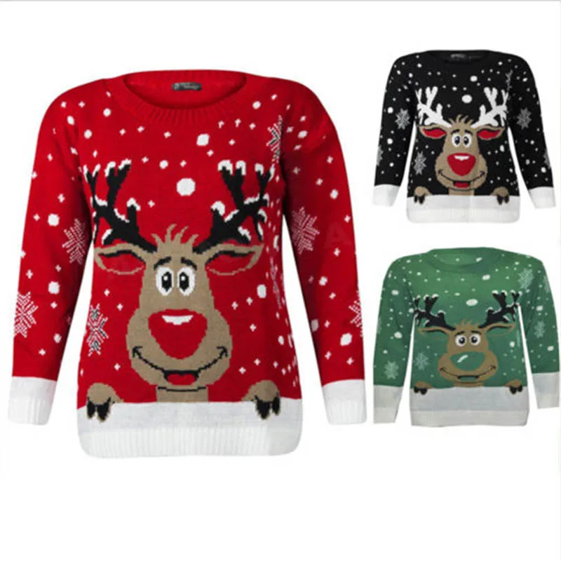 

Autumn Spring Women Christmas Deer Warm Knitted Long Sleeve Sweater Jumper Pullovers O-Neck Casual Cute Sweaters