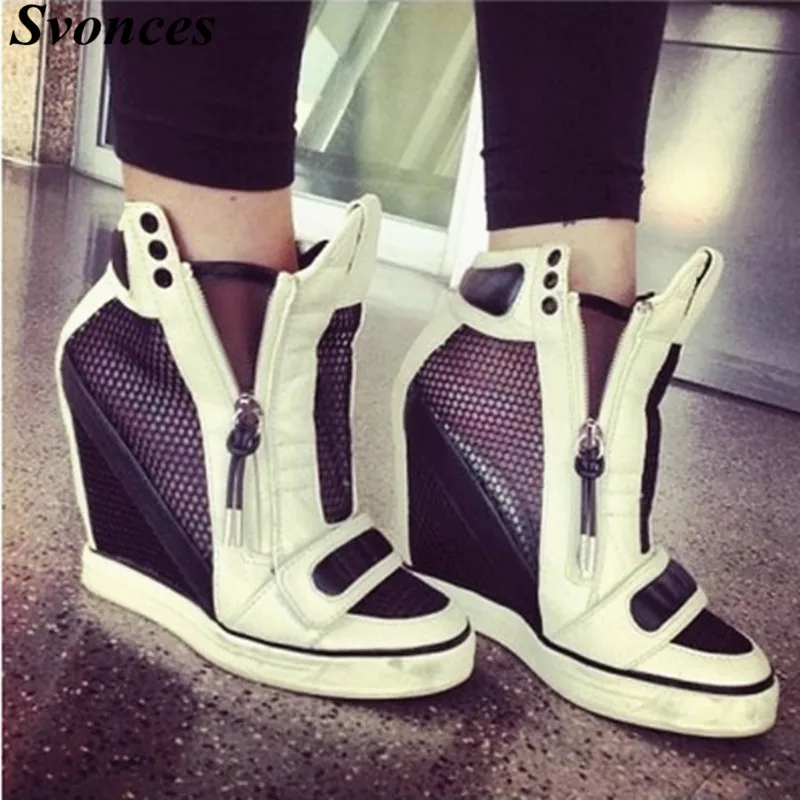 black high heel wedge sneakers