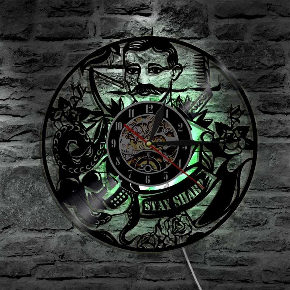 1 قطعة البقاء حاد تصميم ساعة حائط تصفيف مسجل فينيل LP ساعة صالون تجميل LED الوقت ساعة خمر اليدوية هدية