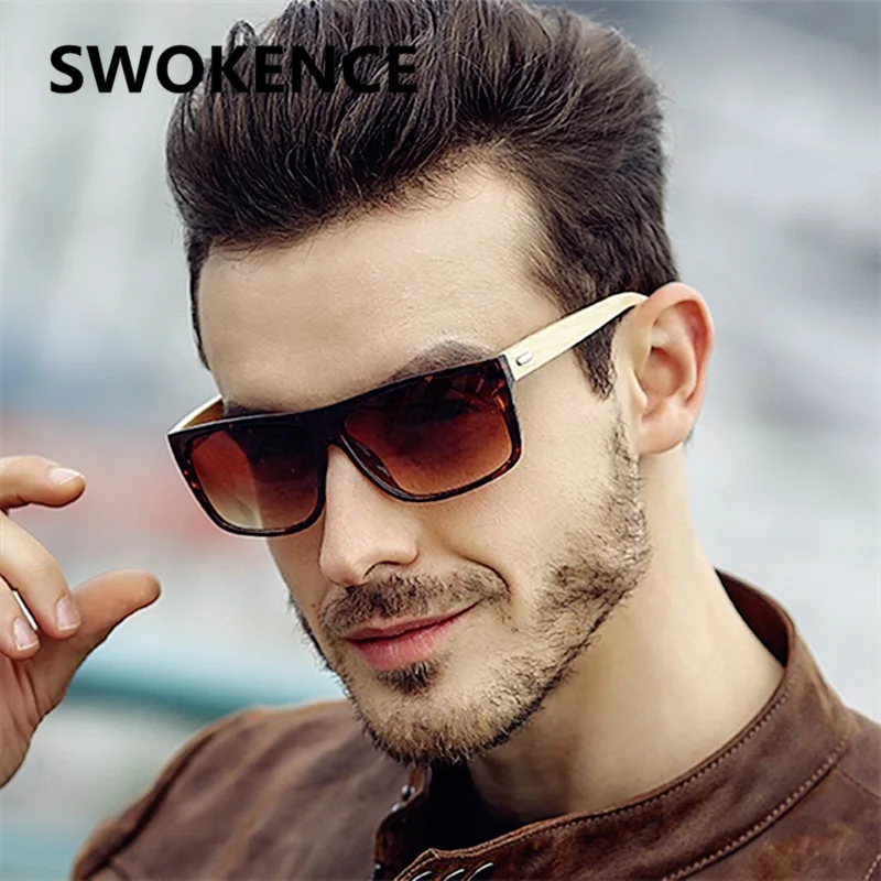 

SWOKENCE Fashion Bamboo Wooden Temple Spuare Frame Sunglasses Men Women Famous Brand Designer Wood Handmade Sun Glasses SC75