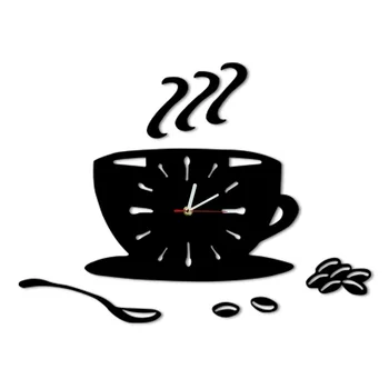 

Coffee Shop Fashion Art Coffee DIY Wall Clock Cafe Beans Acrylic Mirror Effect Hanging Coffee Cup Modern Kitchen Clock Watch