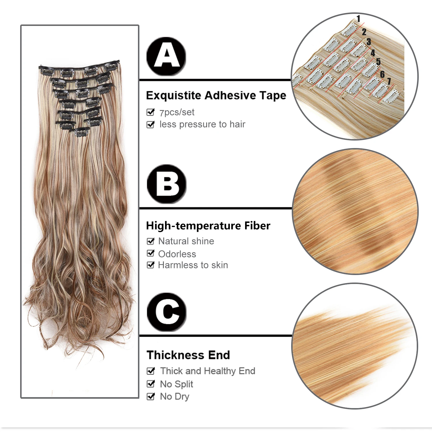Hairpieces Curly Clip In Hair Extensions Synthetic 7pcs Set Ombre Hair Extensions Clip Fake Hair Pieces