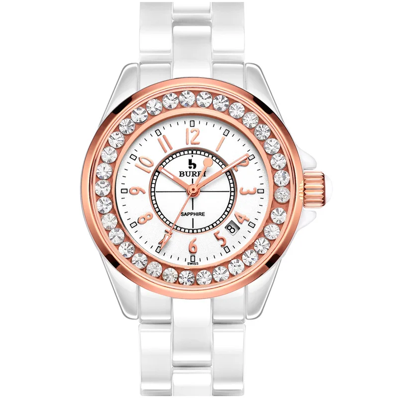 

BUREI Brand Luxury Ladies Sapphire Crystal Ceramic Band Quartz Watch Waterproof Women Wristwatches With Premiums Package 8003