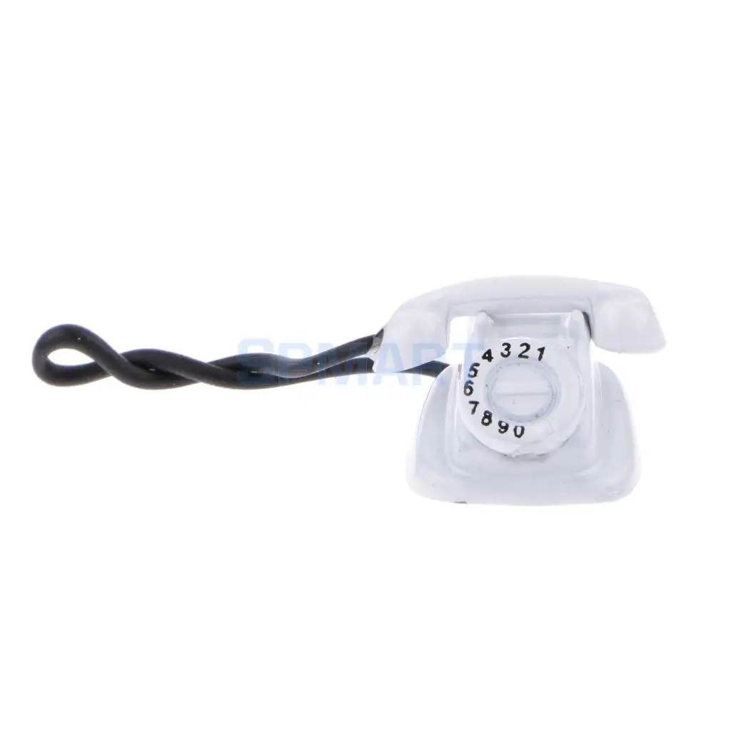 12th Black Retro Rotary Dial Desk Telephone Doll House Room Office Accessory