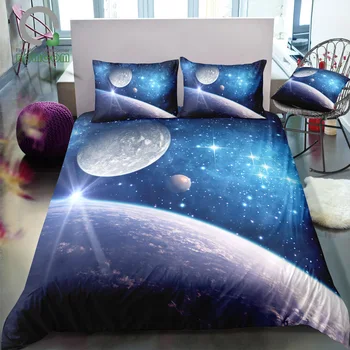 

BOMCOM 3D Digital Printing Duvet cover set earth moon galaxies in universe Bedding Set 100% Microfiber