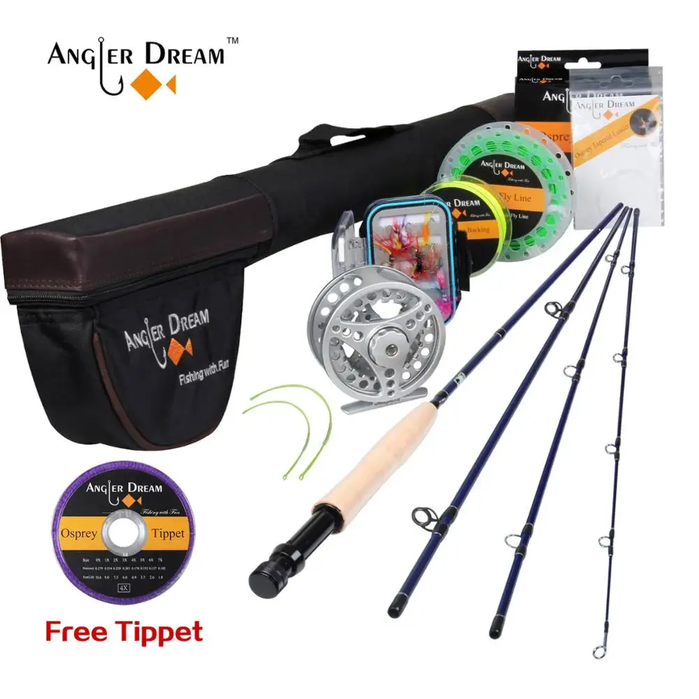 Angler Dream 5WT Летающий рыболовный комплект 9FT средний-Быстрый Летающий стержень предварительно-Spoled Fly Reel 5F Fly Line с Cordura трубка-треугольник - Цвет: SILVER FRUIT