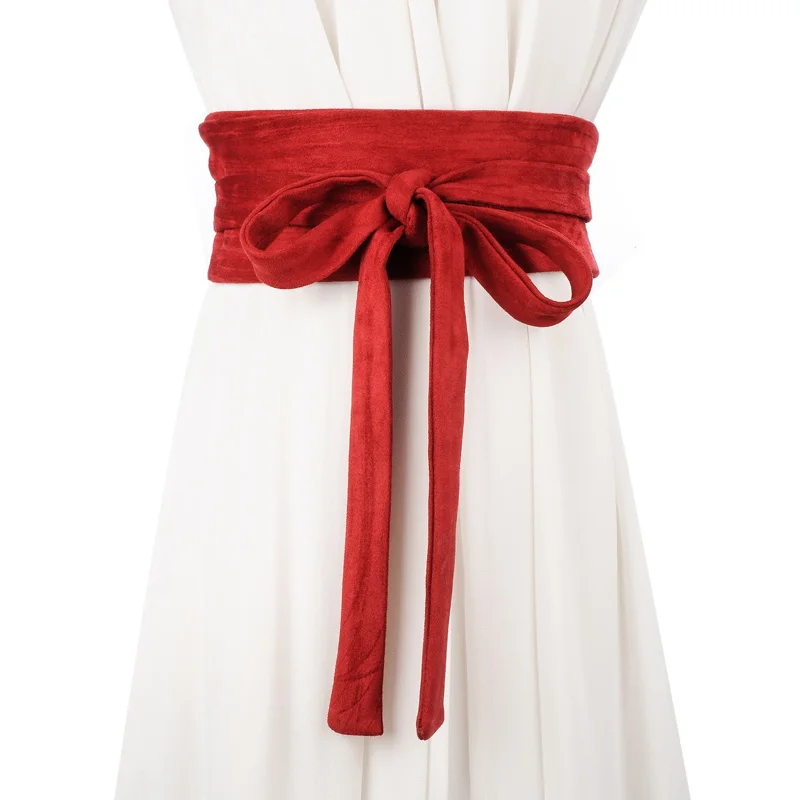 

2017 new fashion wide belt high quality solid suede belt for women bowknot long wasitband female belt for dress