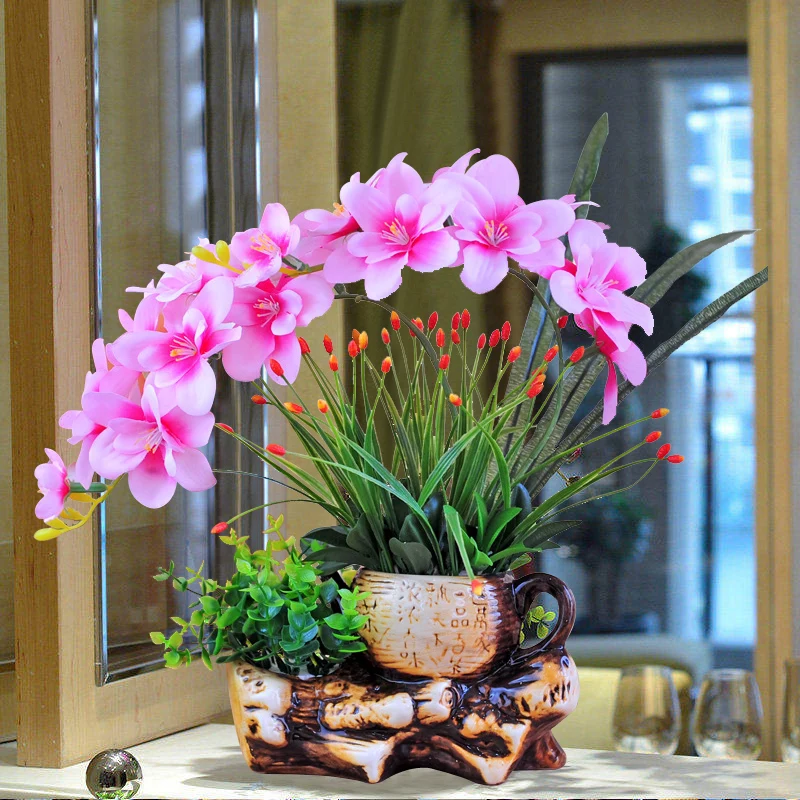 

Phalaenopsis Artificial Flower Set Ceramic Flower Pot Living Room Interior Table Decoration Fake Flower Bud Flower Decoration