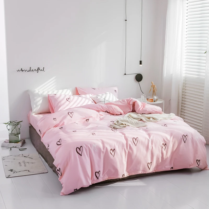 Hongbo пододеяльник набор розовый узор сердце стиль постельные принадлежности кровать хлопок простыня пододеяльник наволочка постельные принадлежности наборы