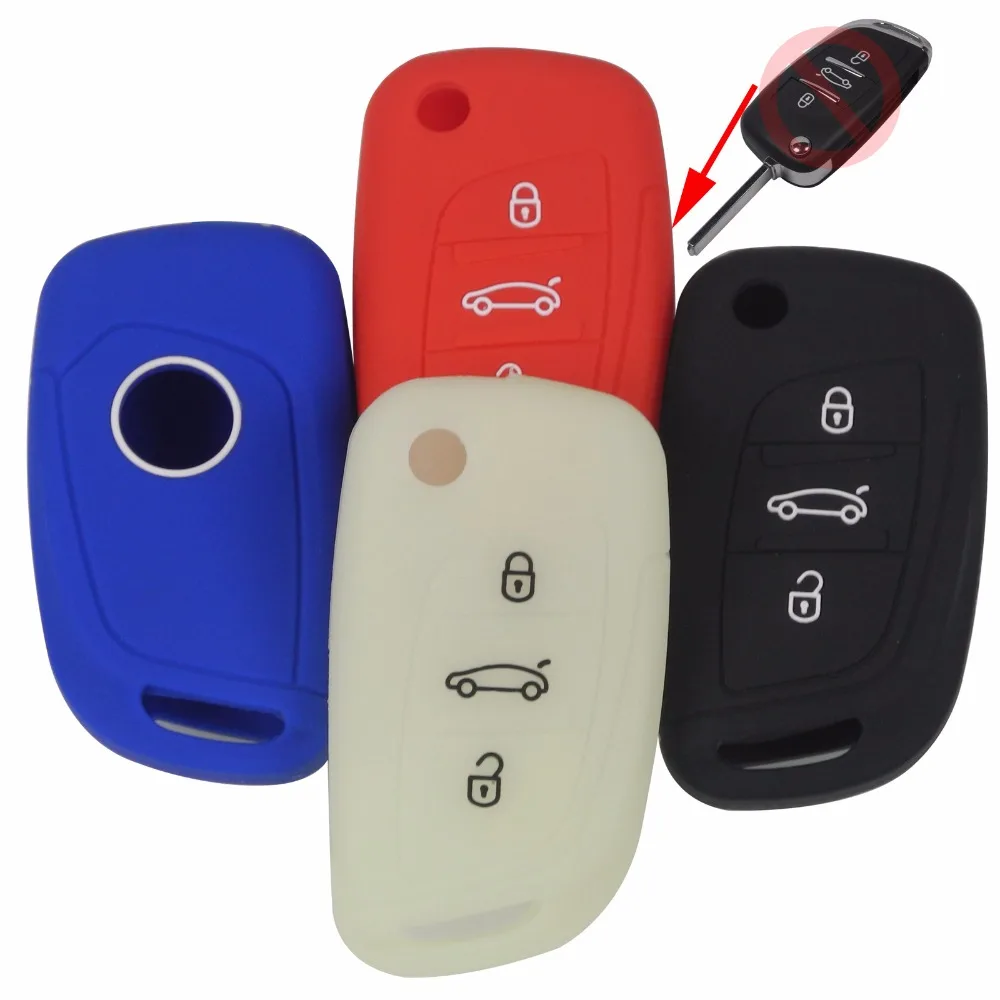 

Jingyuqin Silicone Car Key Case Cover 3 Buttons for Modified Citroen C4 C5 DS4 For Peugeot 107 207 307 407 308 607 Folding Key