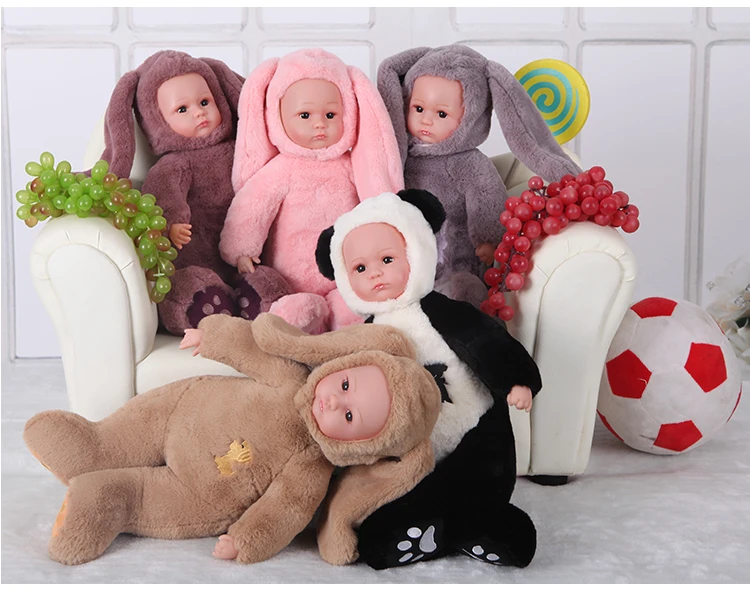 45 см Reborn Baby Rabbit/panda плюшевые куклы игрушки открытые глаза милые детские куклы с детьми спящие лучший подарок на день рождения для детей