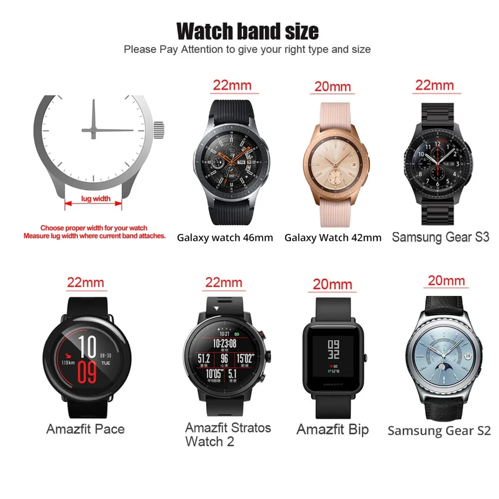 Ремешок для часов из нержавеющей стали для samsung Galaxy Active Watch 42 46 мм HUAWEI watch GT2 Amazfit Bip Pace ремешок gear S3 20/22 мм