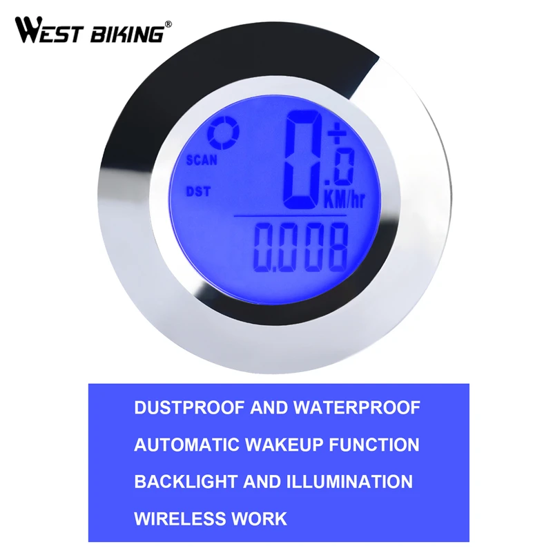 WEST BIKING велосипедный компьютер беспроводной IP65 Водонепроницаемый Автоматический Спидометр подсветка одометр велосипедный Секундомер Велосипедный компьютер