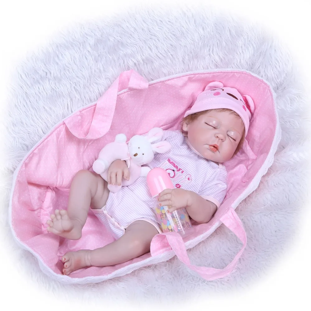 

NPKCOLLECTION Reborn 22inch Silicone Newborn Dolls Soft Princess Bebe Reborn Girl Baby Eyes Closed Sleeping Bedtime Toy