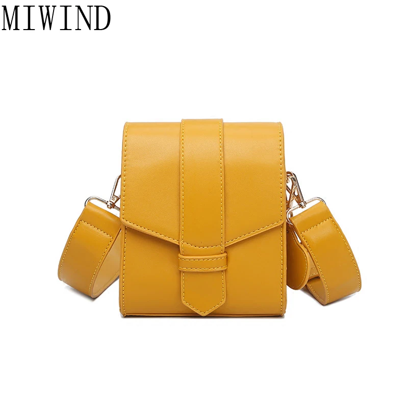 

MIWIND 2017 Yellow Bag Women Messenger Bags Wide Strap Brand Designer Crossbody Small Flap Bag For ladies TXY995