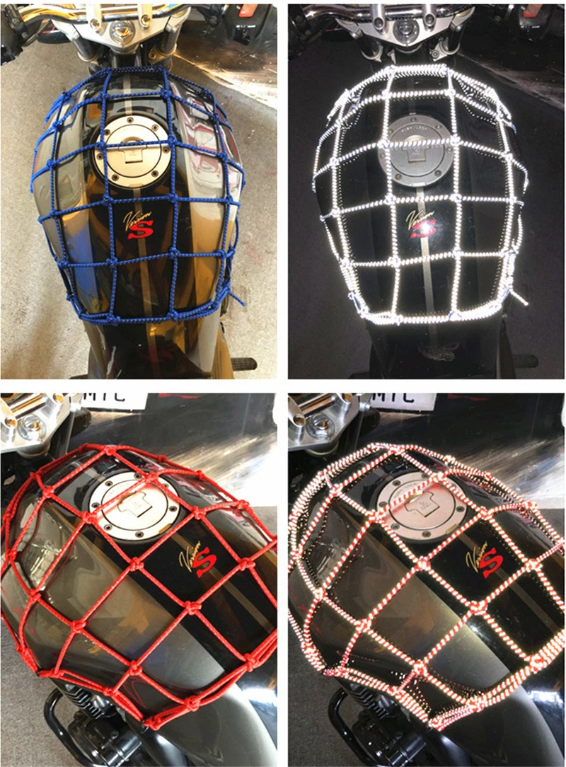 

80X80CM Helmet Net Fuel Tank Net Motorcycle Luggage Net Elastic Reflective Helmet Mesh Adjustable 6 Hooks Luggage Cargo
