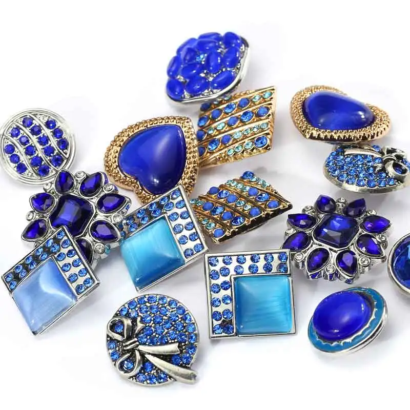 Rivca Snap Button Jewelry 30pcs/lot Mix Many Rhinestone Same Color Styles Metal Charm 18mm Snap Button Bracelet For Women D03450