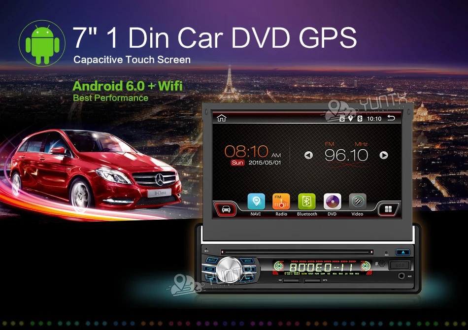 Perfect 7inch Android 6.0 Quad Core Motorized Detachable Multi-touch Screen One Din Car DVD Player with OBD2 and DAB+support 0