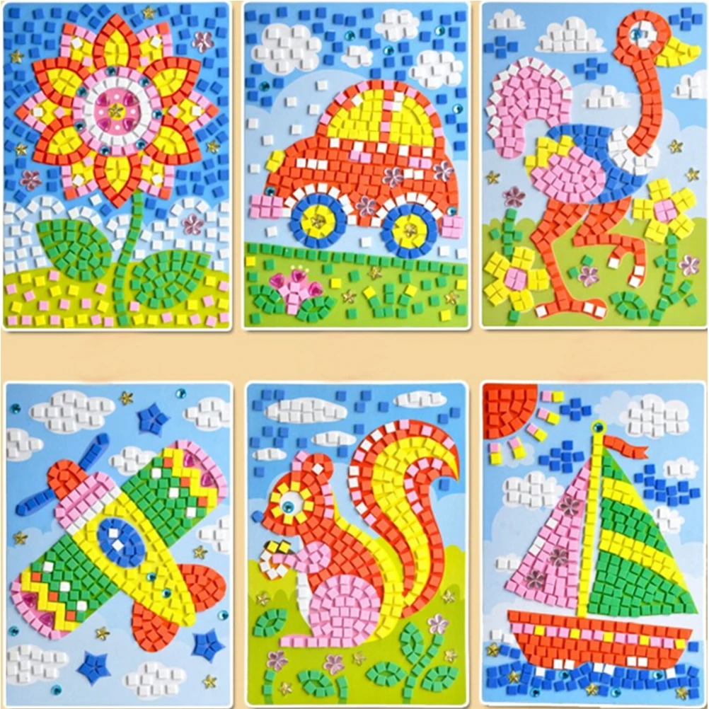 

12 Styles 3D Mosaics Creative Sticker Game Animals Transport Arts Craft Puzzle for Kids EVA Educational Toy