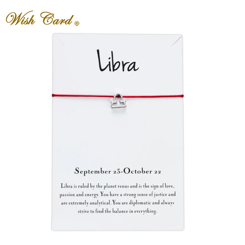 

Wish Card Libra Star Symbol Lucky Bracelet for Women Handmade Adjustable Red String Rope Bracelets CN128
