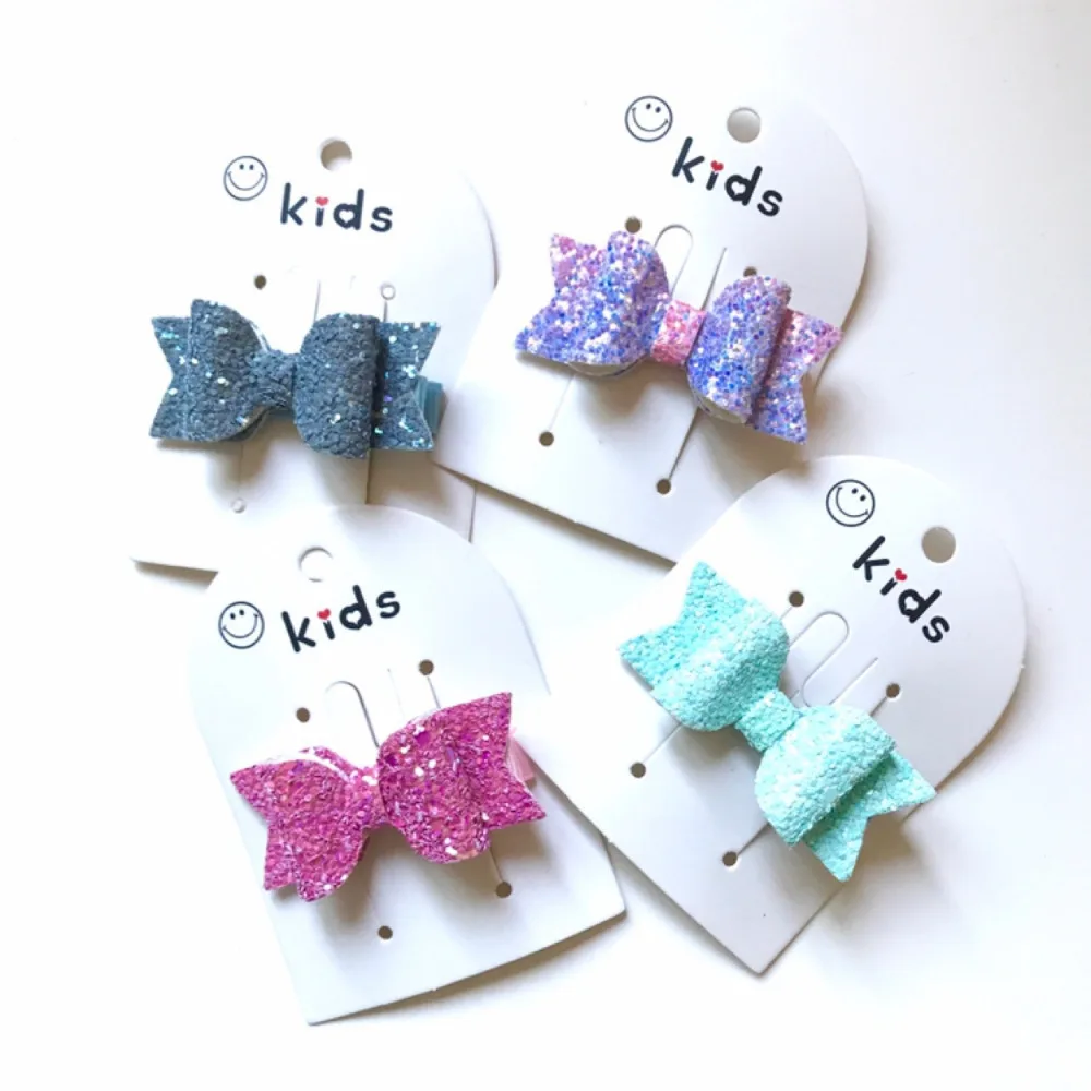 

2019 Cute Glitter Hair Bows Hair Clip For Girl Kids Handmade Boutique Small Colorful Bling Bow Hairgrip Hairpin Hair Accessories