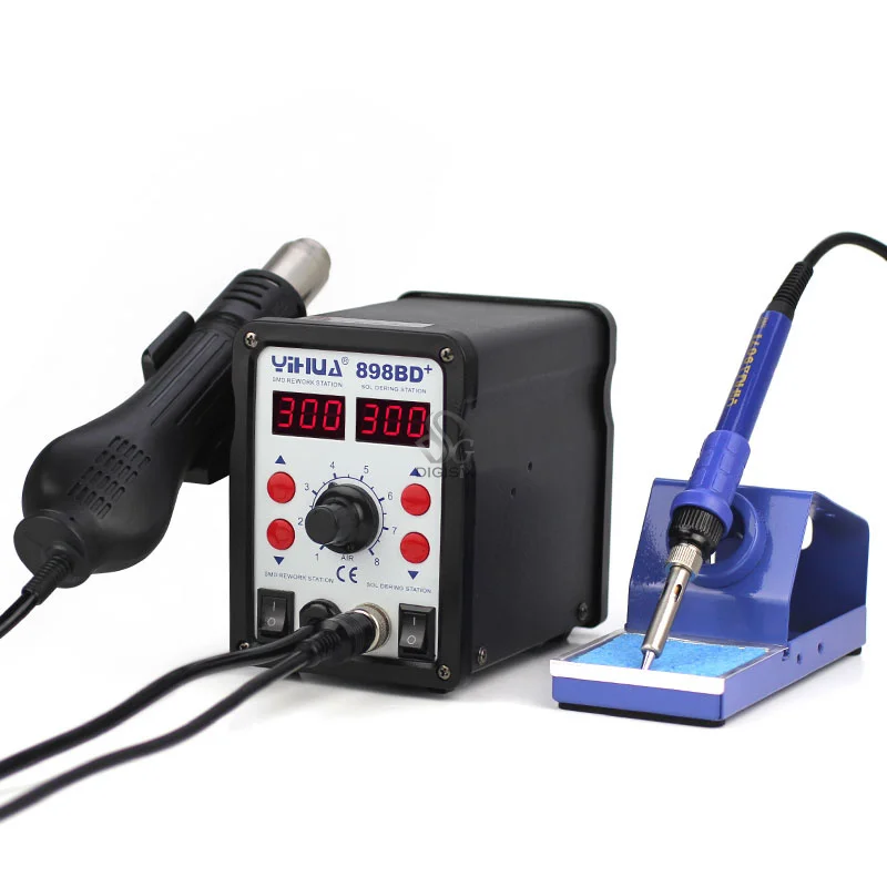 898BD+ 220V 2 in 1 Electric Solder iron + Hot Air Heat Gun SMD Rework Soldering Desoldering