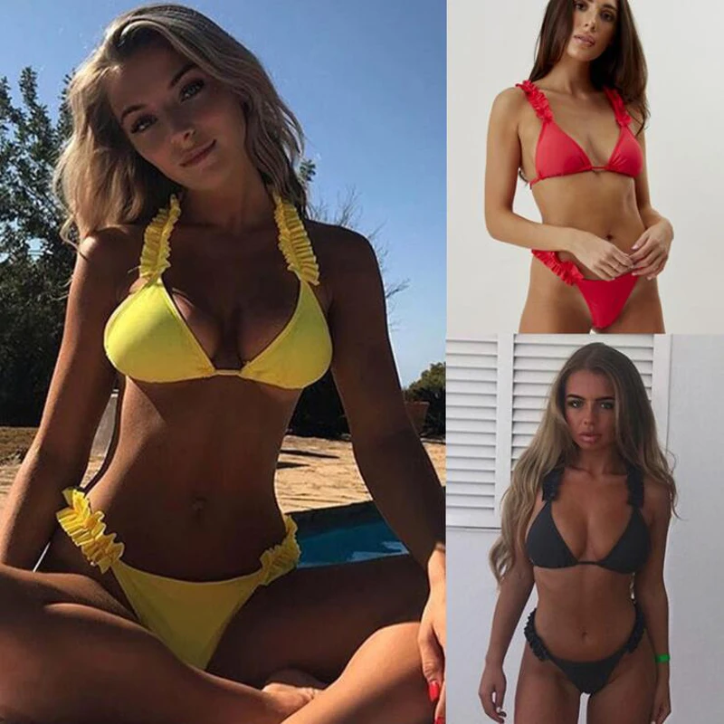 

2018 Sexy Women Swimwear Bikini Bathing Suit Push Up Swimsuit Solid Beachwear Brazilian M82