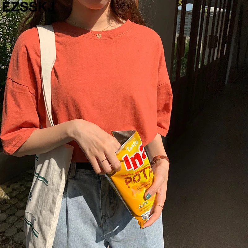 

Candy color oversize T Shirt Short Sleeve Women summer loose o-neck T Shirt chic solid color Basic t-shirt Tee Shirt Female top